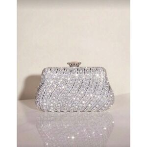 Silver Rhinestone Evening Clutch Bag Wedding Bridal Prom Formal Crossbody Purse